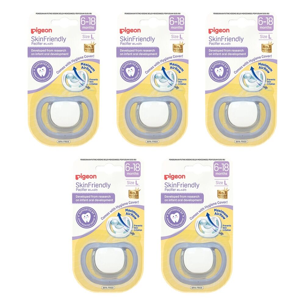 Pigeon Skin Friendly Dummy 6-18 Months Size L Pack of 5