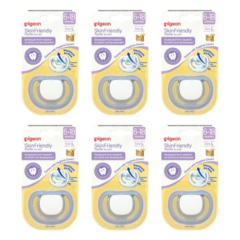 Pigeon Skin Friendly Dummy 6-18 Months Size L Pack of 6