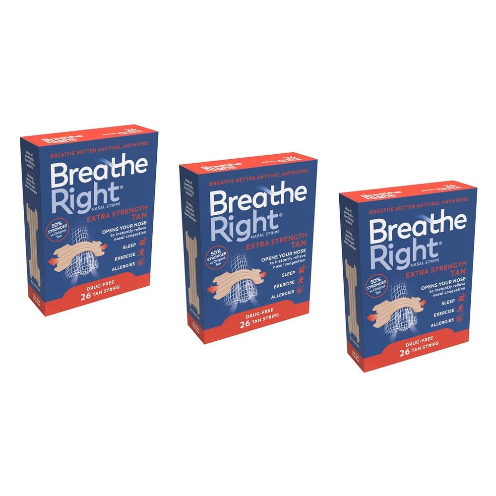 Breathe Right Nasal Strips Extra Strength Tan 26 Pack Bundle of 3