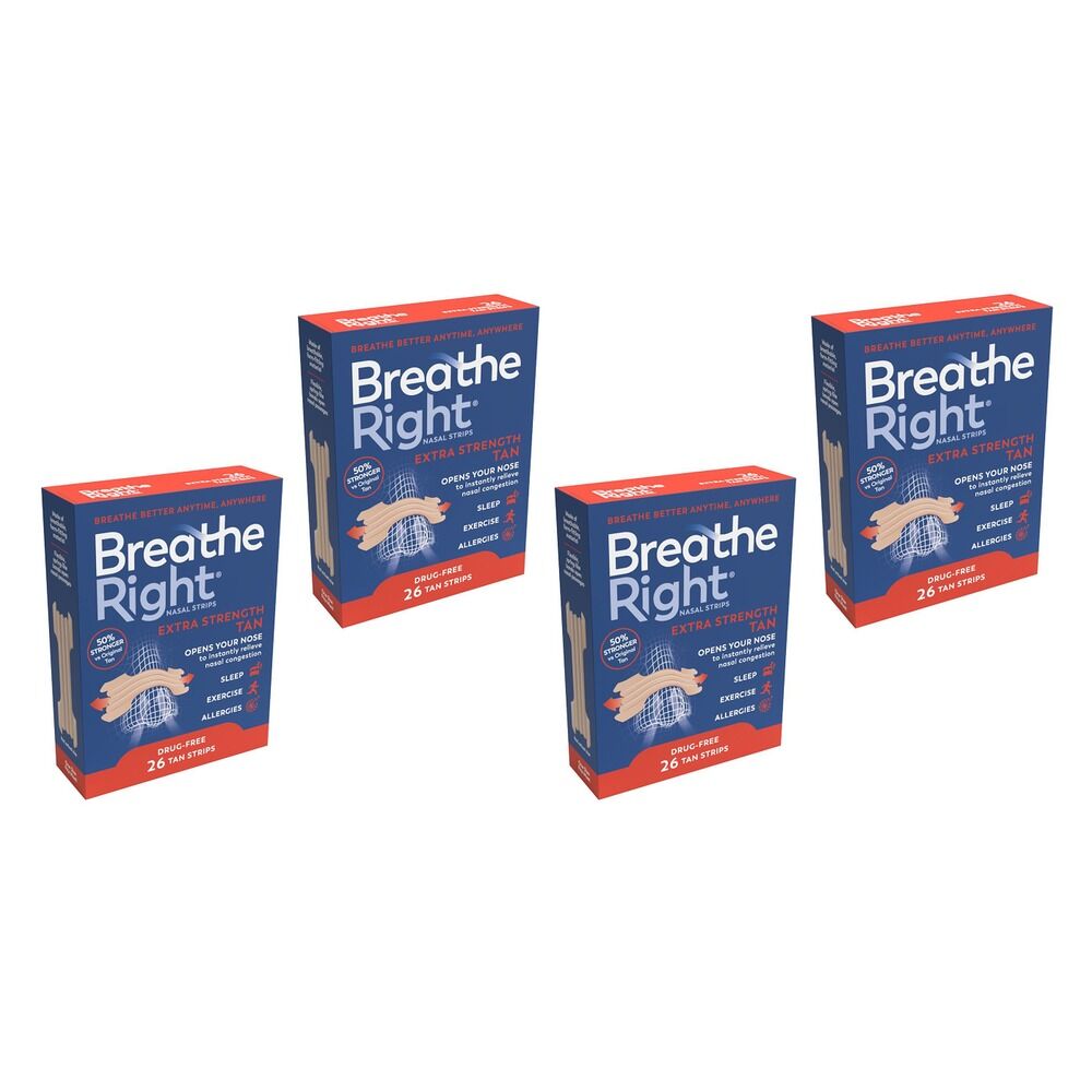 Breathe Right Nasal Strips Extra Strength Tan 26 Pack Bundle of 4