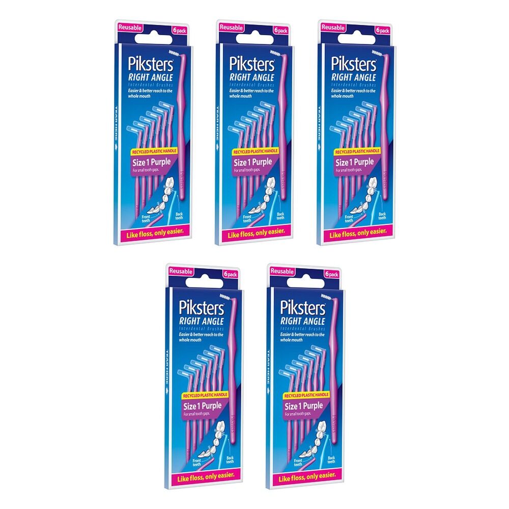 Piksters Right Angle Interdental Brush Purple Size 1 6 Pack x 10 Bundle of 5