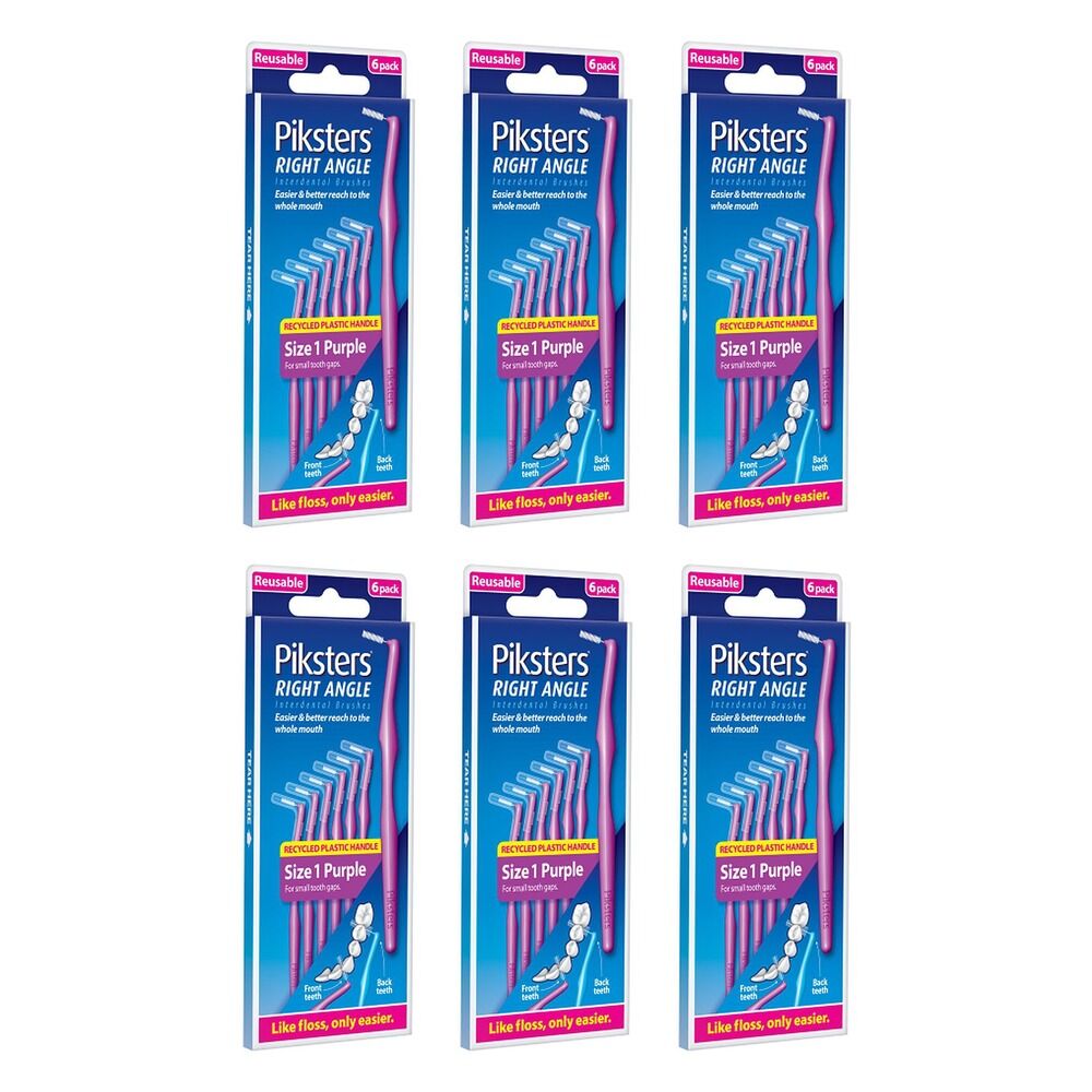 Piksters Right Angle Interdental Brush Purple Size 1 6 Pack x 10 Bundle of 6