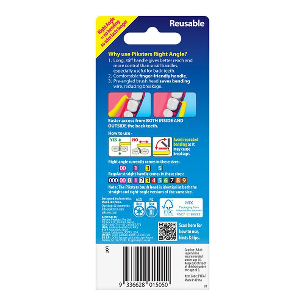 Piksters Right Angle Interdental Brush Purple Size 1 6 Pack x 10