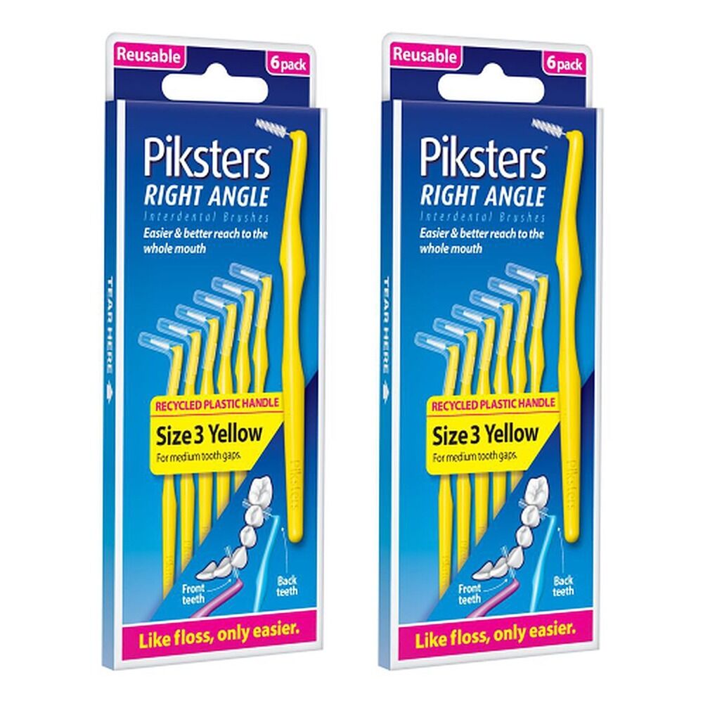 Piksters Right Angle Interdental Brush Yellow Size 3 6 Pack x 10 Bundle of 2