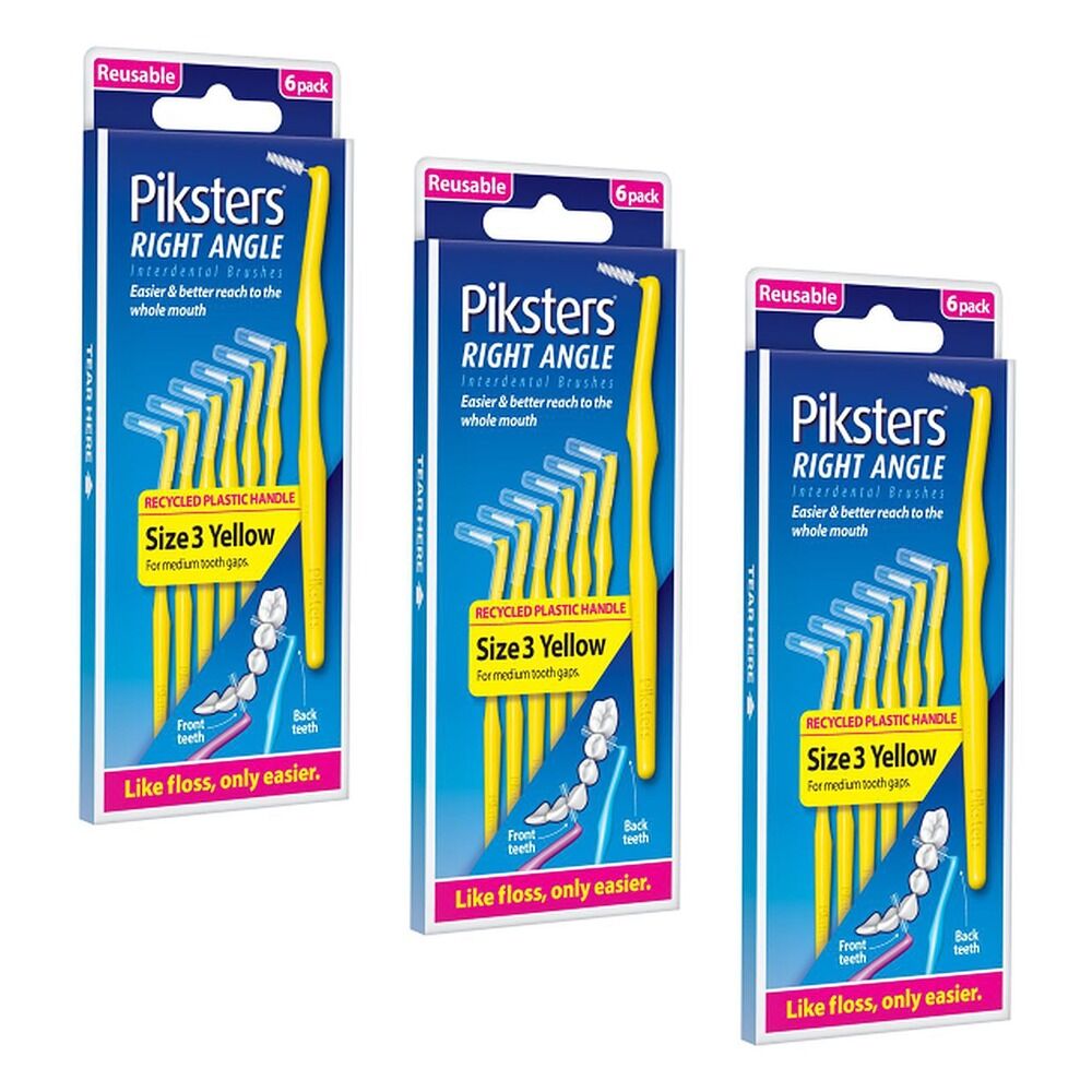 Piksters Right Angle Interdental Brush Yellow Size 3 6 Pack x 10 Bundle of 3