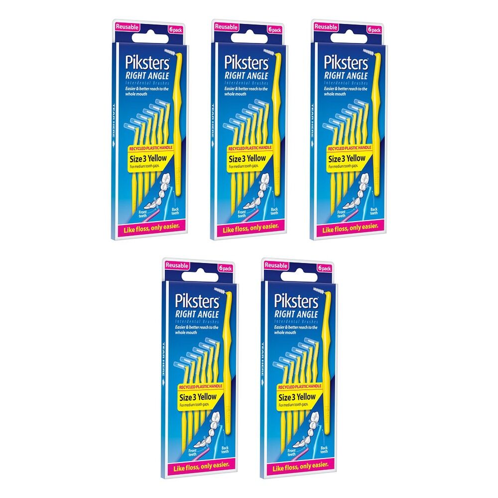 Piksters Right Angle Interdental Brush Yellow Size 3 6 Pack x 10 Bundle of 5