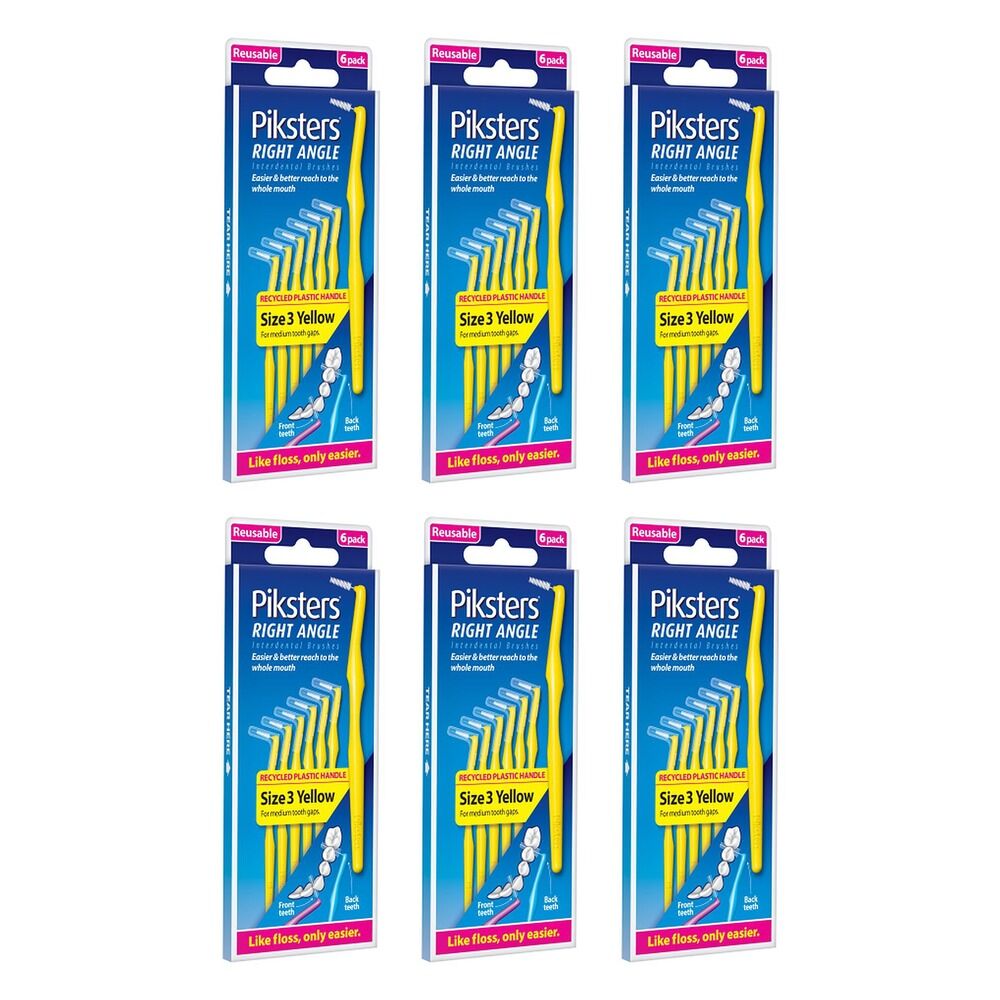 Piksters Right Angle Interdental Brush Yellow Size 3 6 Pack x 10 Bundle of 6