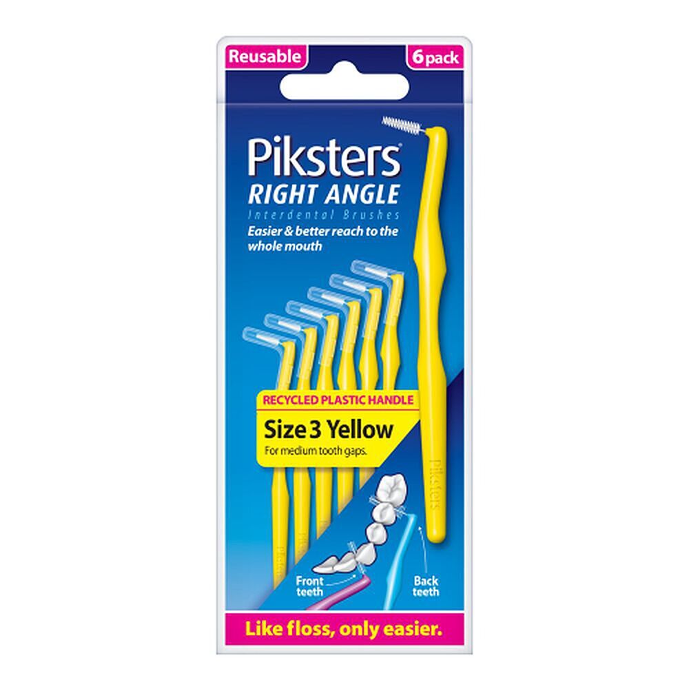 Piksters Right Angle Interdental Brush Yellow Size 3 6 Pack x 10