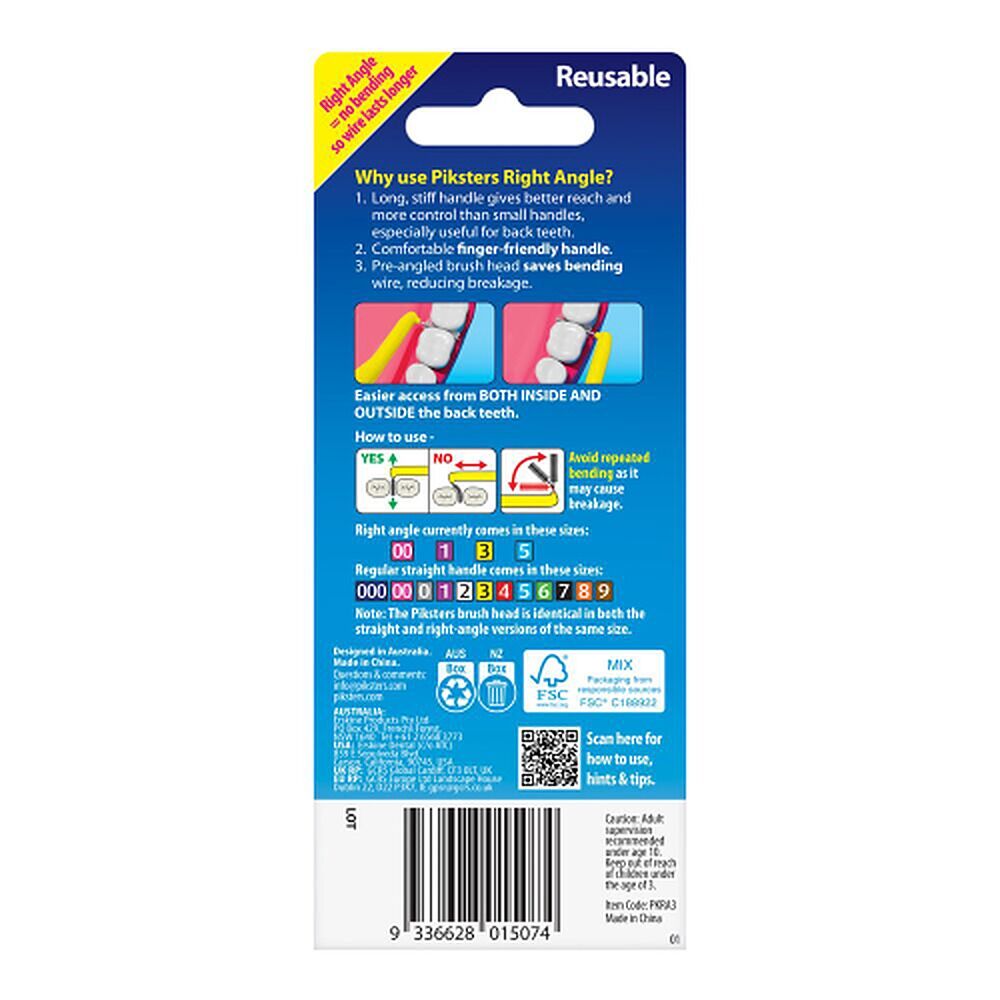 Piksters Right Angle Interdental Brush Yellow Size 3 6 Pack x 10