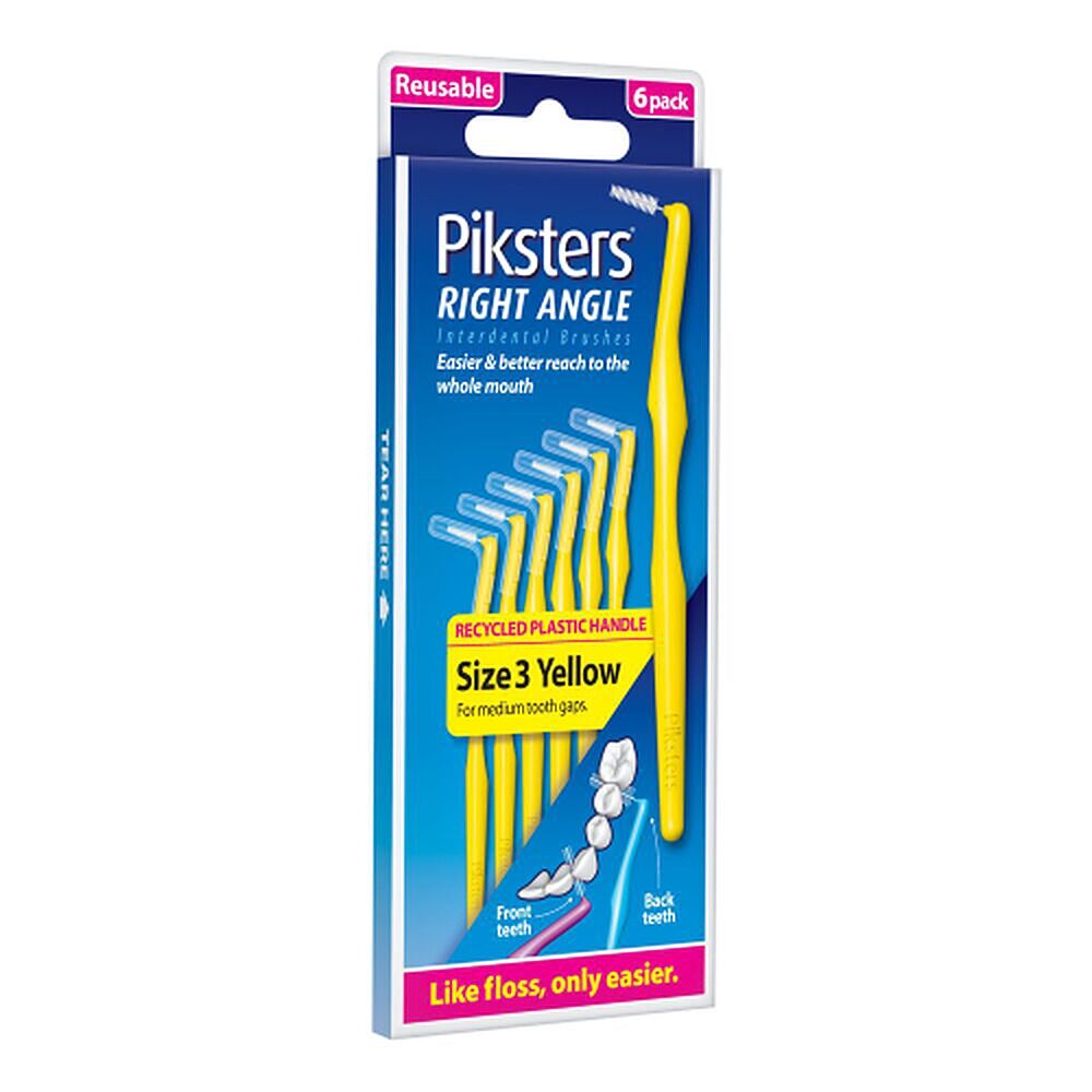 Piksters Right Angle Interdental Brush Yellow Size 3 6 Pack x 10