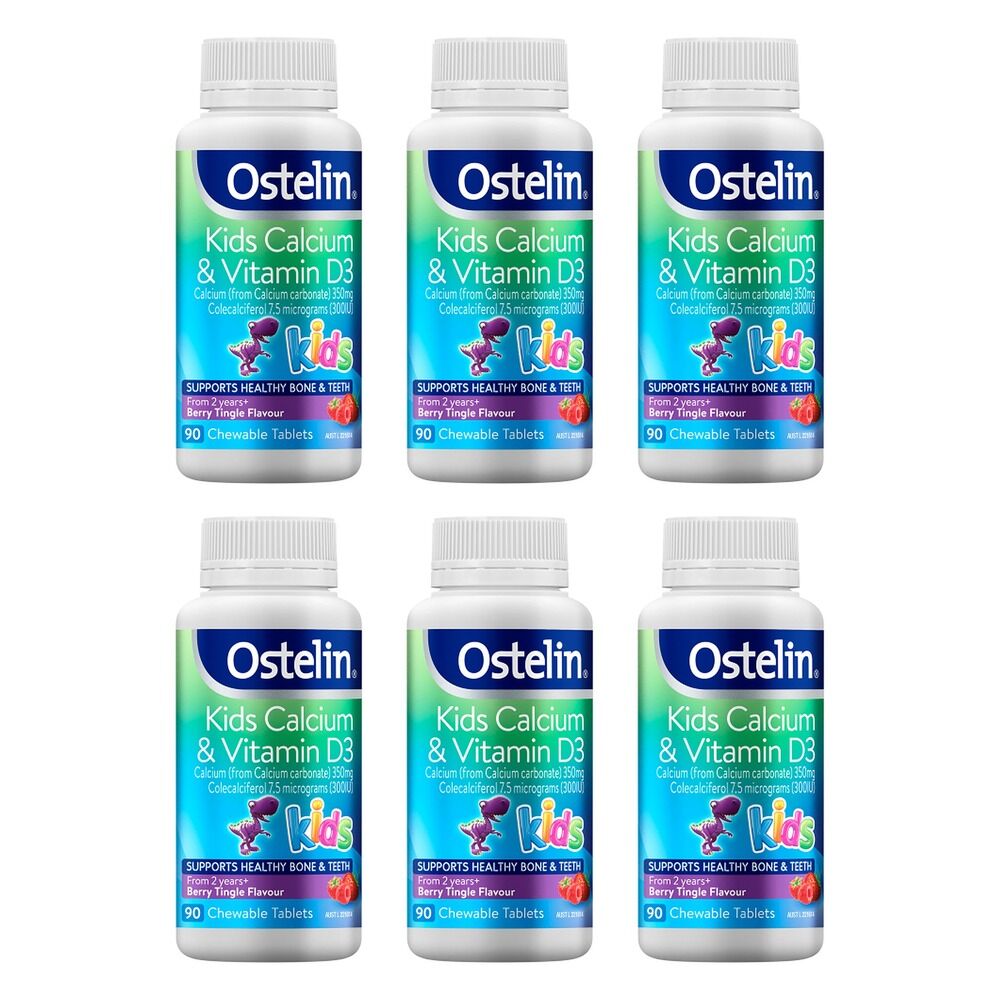 Ostelin Kids Calcium & Vitamin D3 Berry Tingle Flavour 90 Chewable Pack of 6