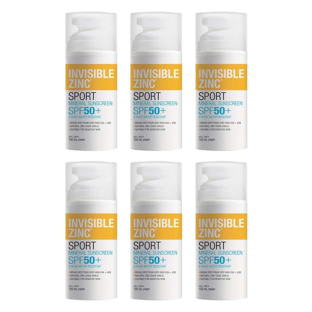 Invisible Zinc Sport 4 Hour Resistant Sunscreen SPF50+ 100mL Pack of 6