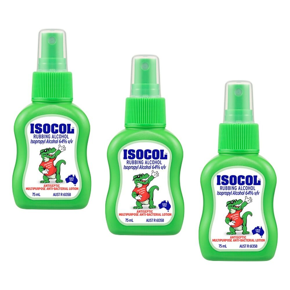 Isocol Rubbing Alcohol Antiseptic Cleanser 75mL Pack of 3