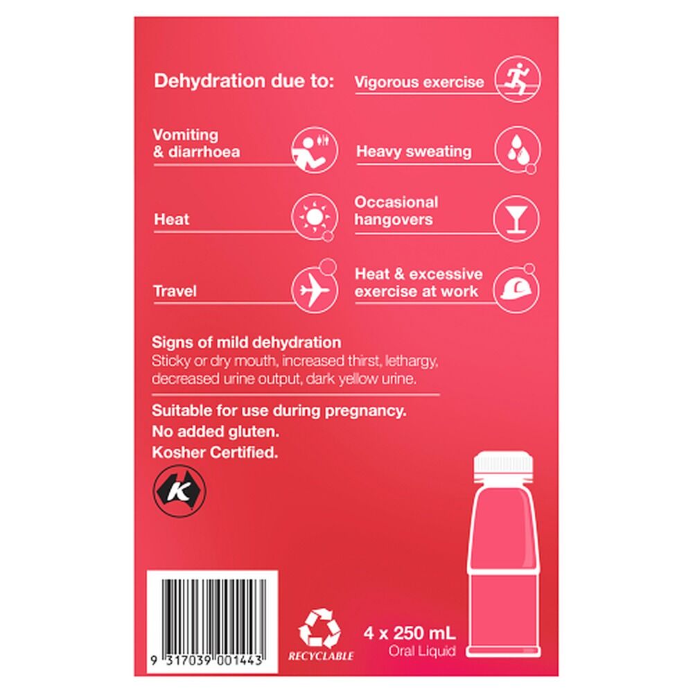 Hydralyte Electrolyte Solution Strawberry Kiwi Flavoured 4 x 250mL