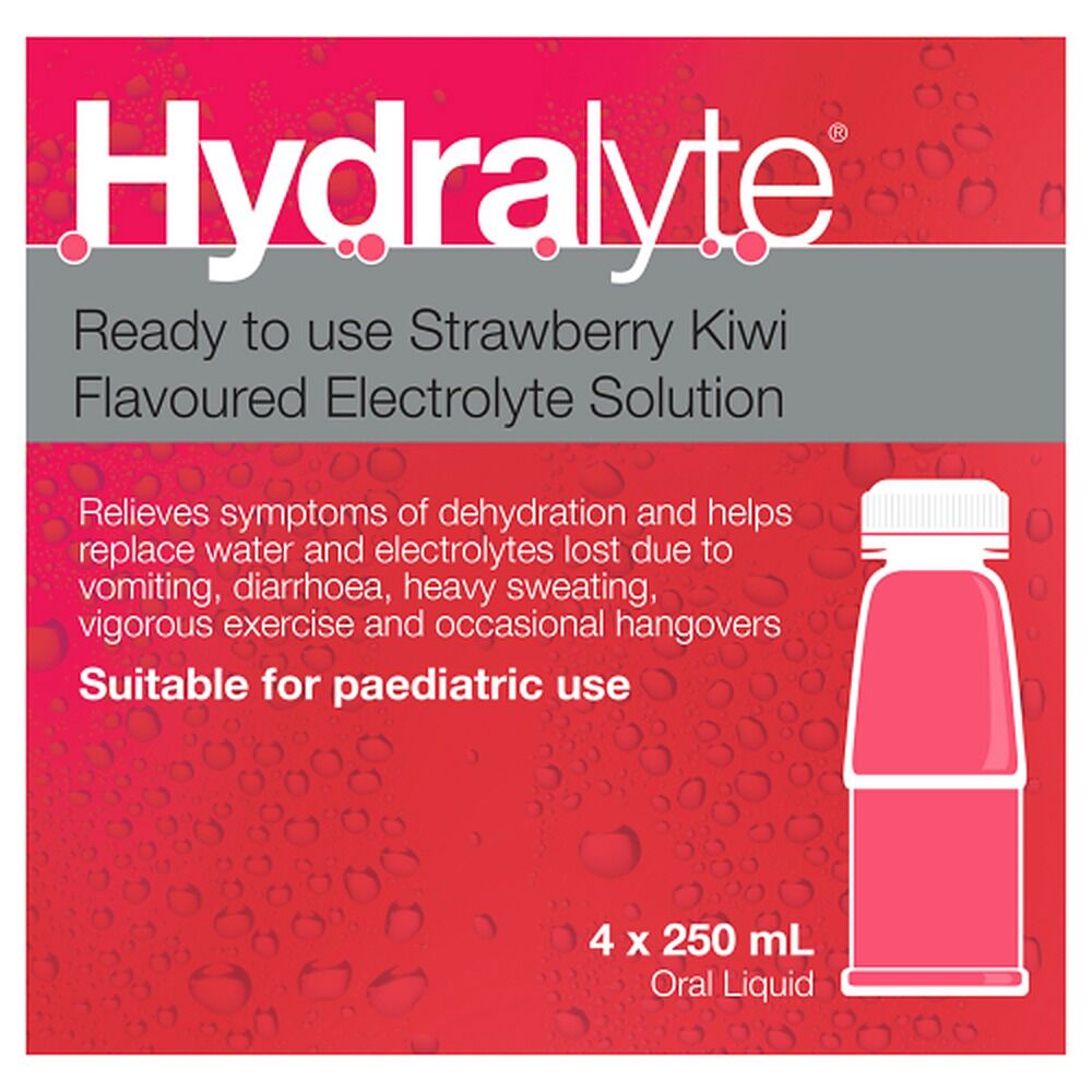 Hydralyte Electrolyte Solution Strawberry Kiwi Flavoured 4 x 250mL