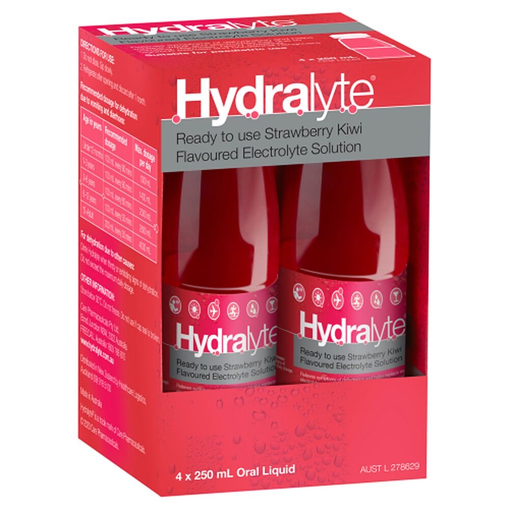Hydralyte Electrolyte Solution Strawberry Kiwi Flavoured 4 x 250mL