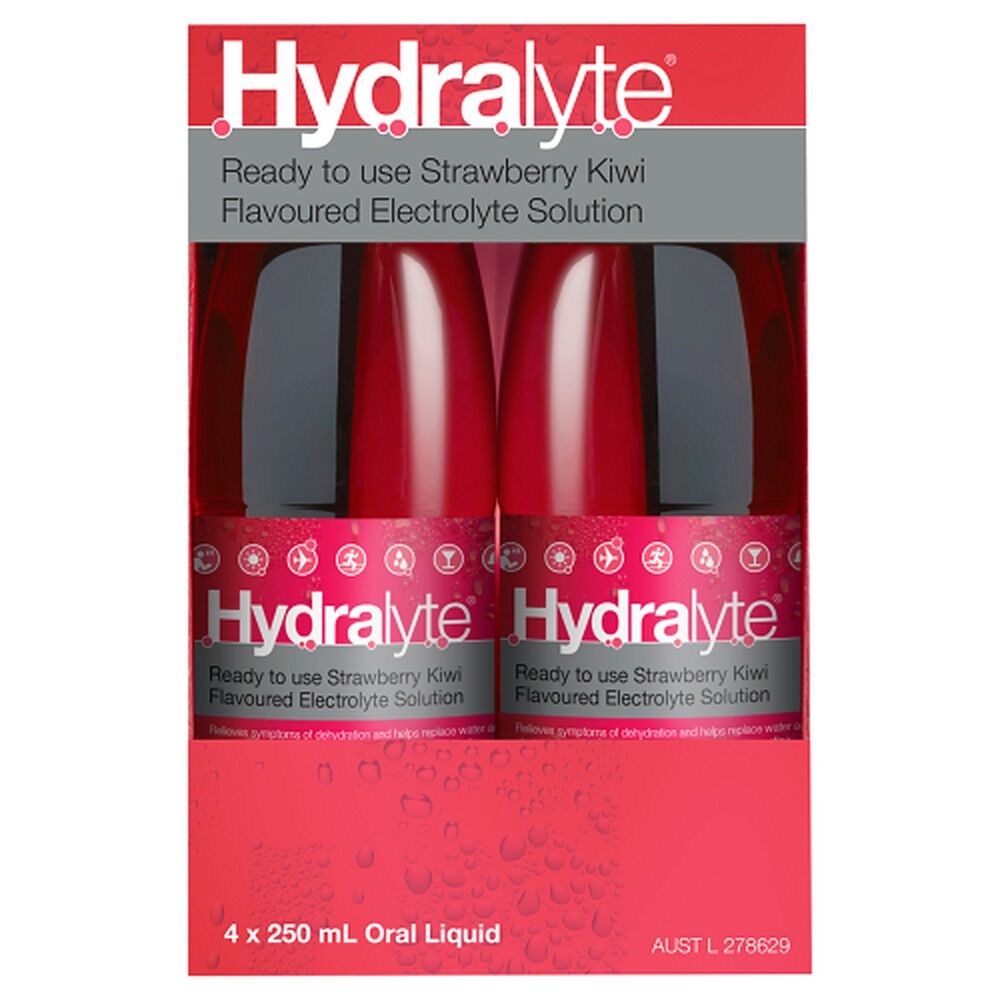 Hydralyte Electrolyte Solution Strawberry Kiwi Flavoured 4 x 250mL
