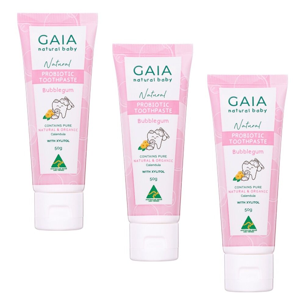 GAIA Natural Probiotic Toothpaste Bubblegum 50g Pack of 3