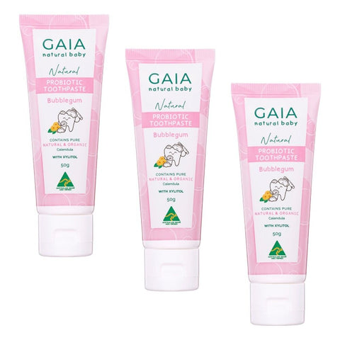 GAIA Natural Probiotic Toothpaste Bubblegum 50g Pack of 3