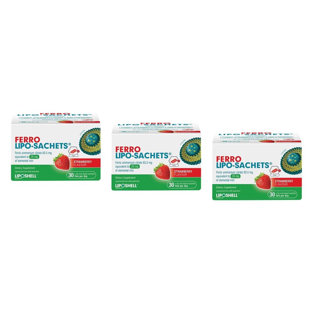 Lipo-Sachets Ferro Strawberry Flavour Sachets 5g 30 Pack Bundle of 3