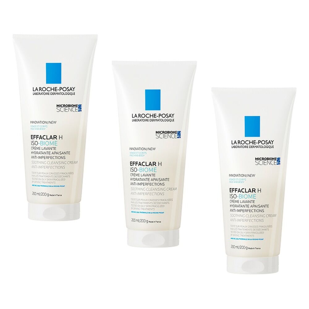 La Roche-Posay Effaclar H Iso-Biome Soothing Cleansing Cream 200mL Pack of 3