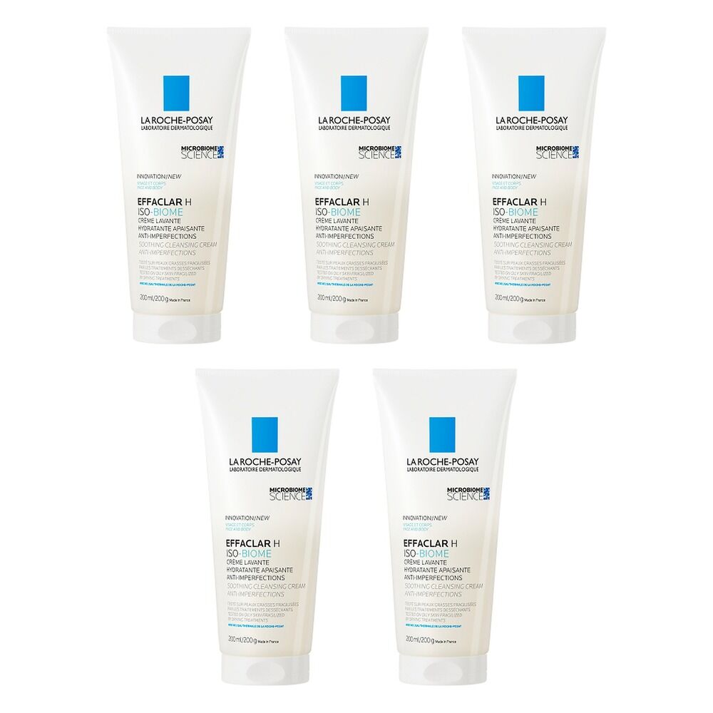 La Roche-Posay Effaclar H Iso-Biome Soothing Cleansing Cream 200mL Pack of 5