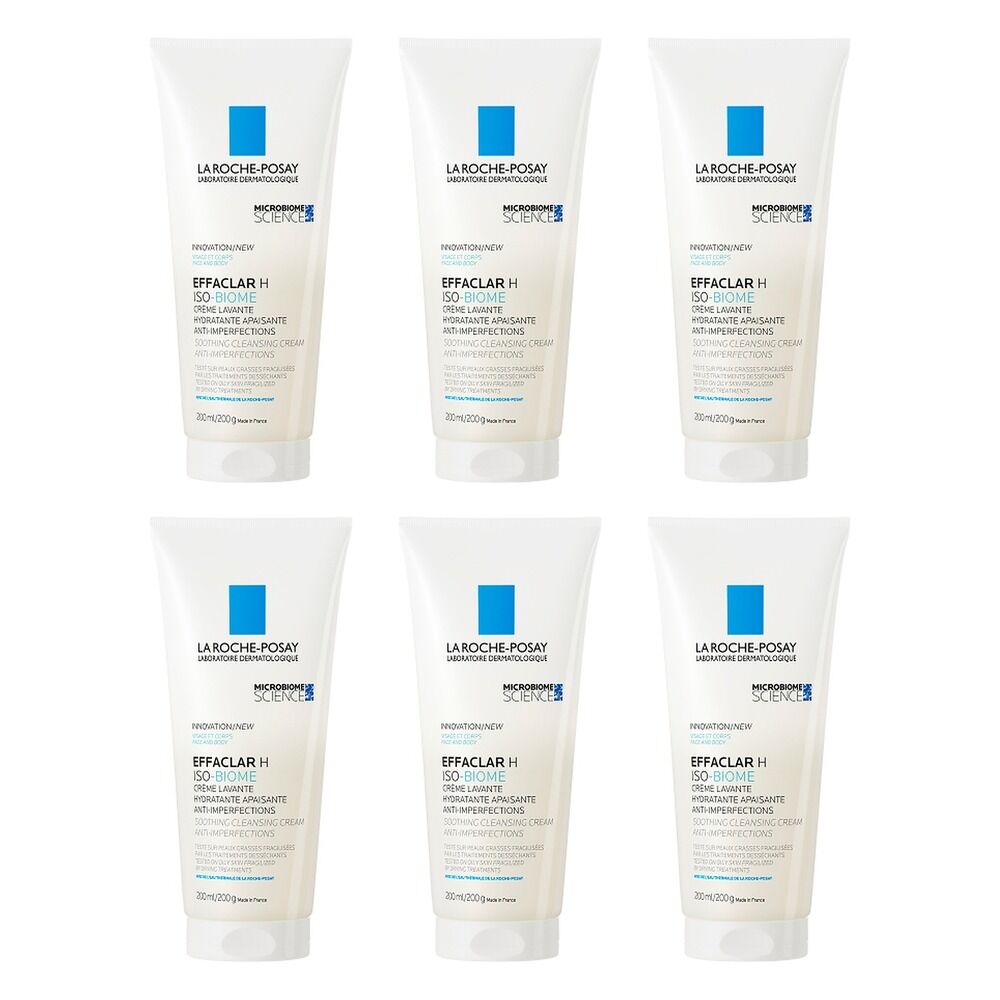 La Roche-Posay Effaclar H Iso-Biome Soothing Cleansing Cream 200mL Pack of 6
