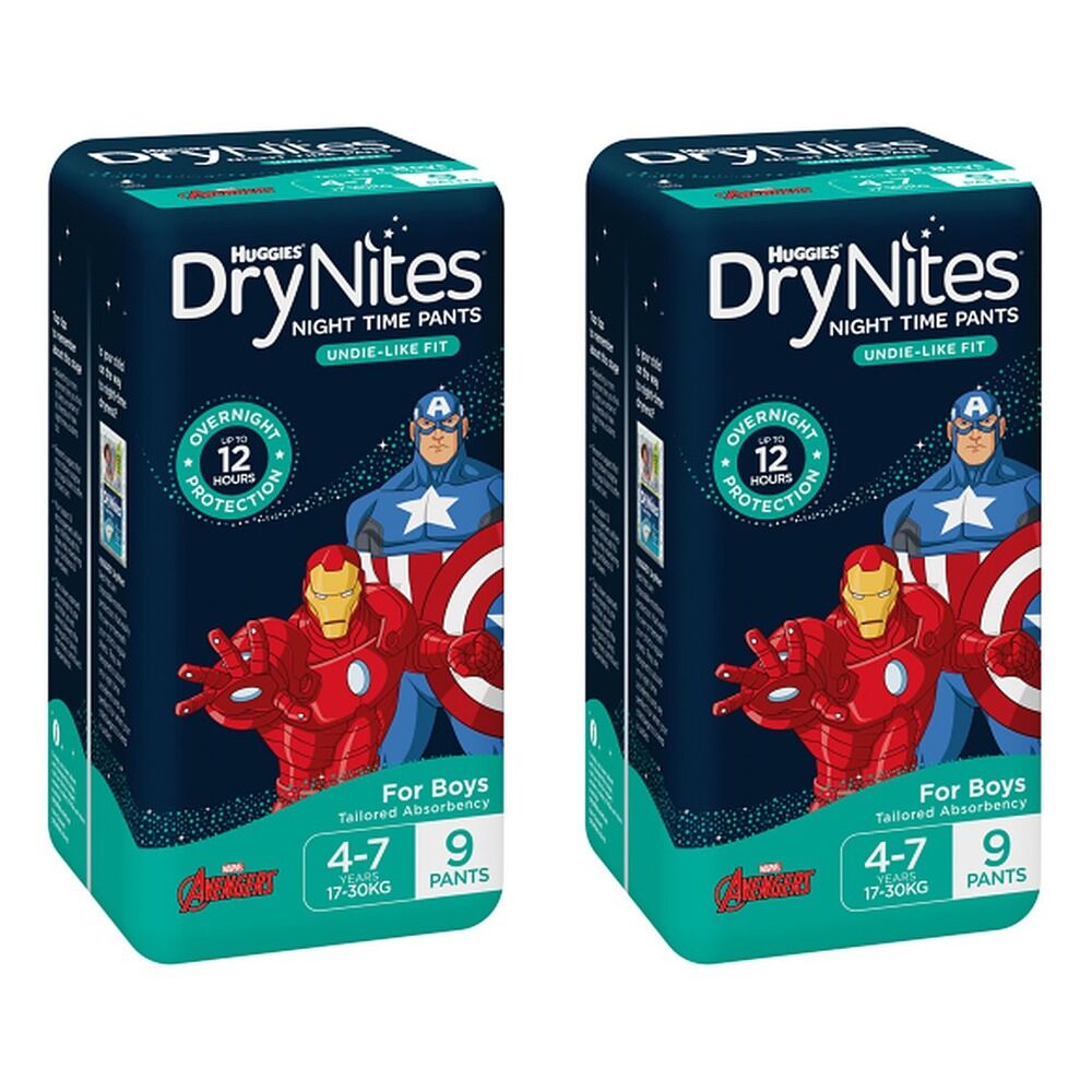 Huggies DryNites Night Time Pants Boys 4-7 Years 9 Pack x 3 Bundle of 2