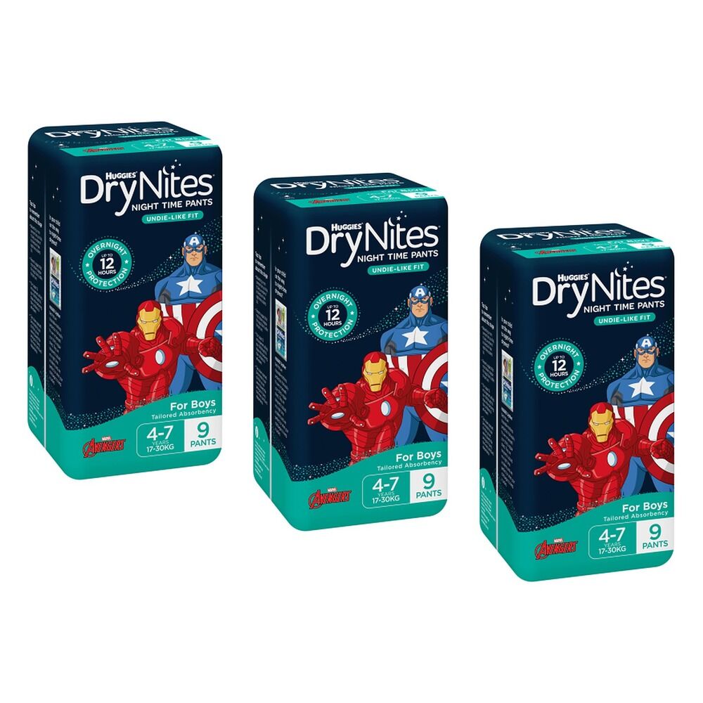 Huggies DryNites Night Time Pants Boys 4-7 Years 9 Pack x 3 Bundle of 3