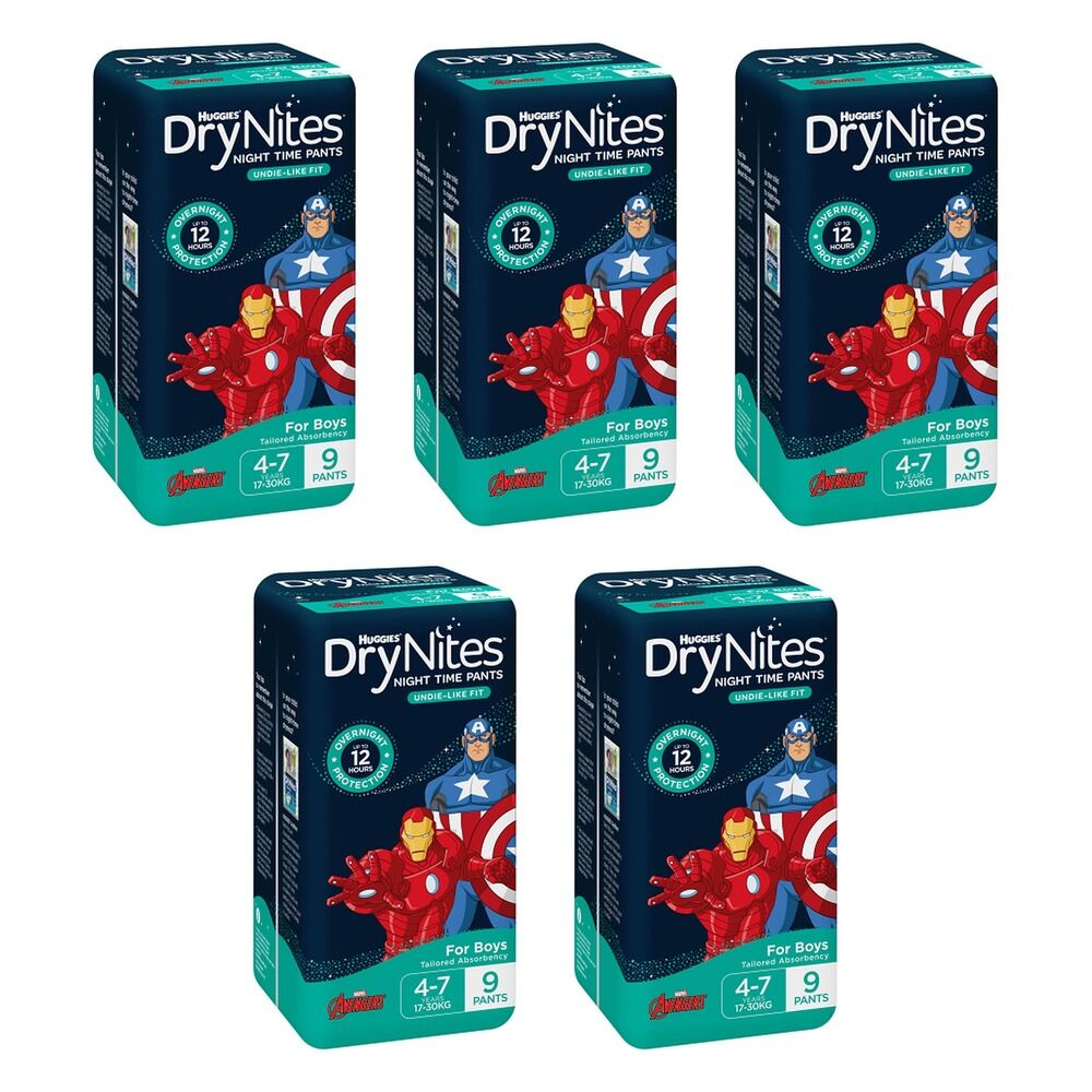 Huggies DryNites Night Time Pants Boys 4-7 Years 9 Pack x 3 Bundle of 5