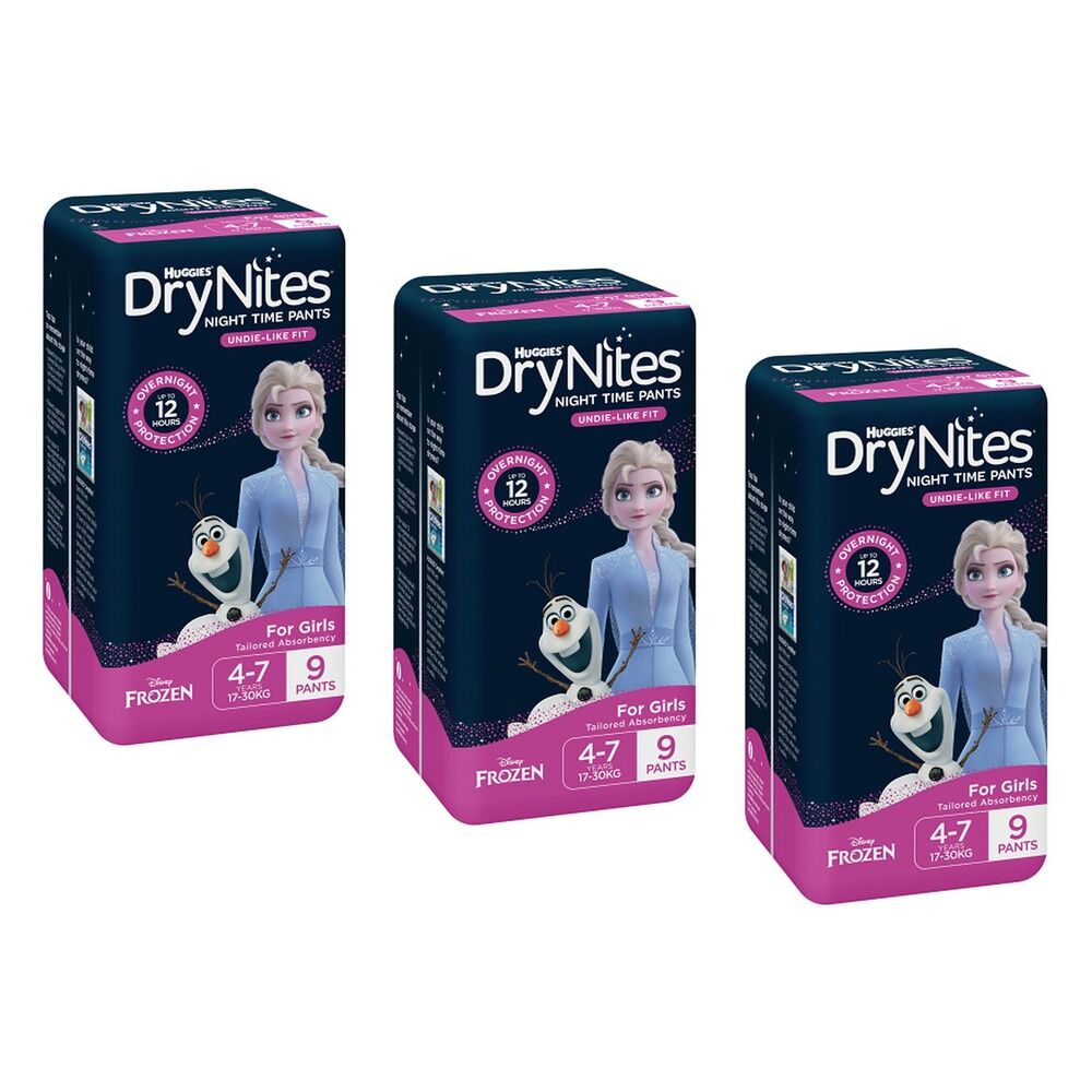 Huggies DryNites Night Time Pants Girls 4-7 Years 9 Pack x 3 Bundle of 3