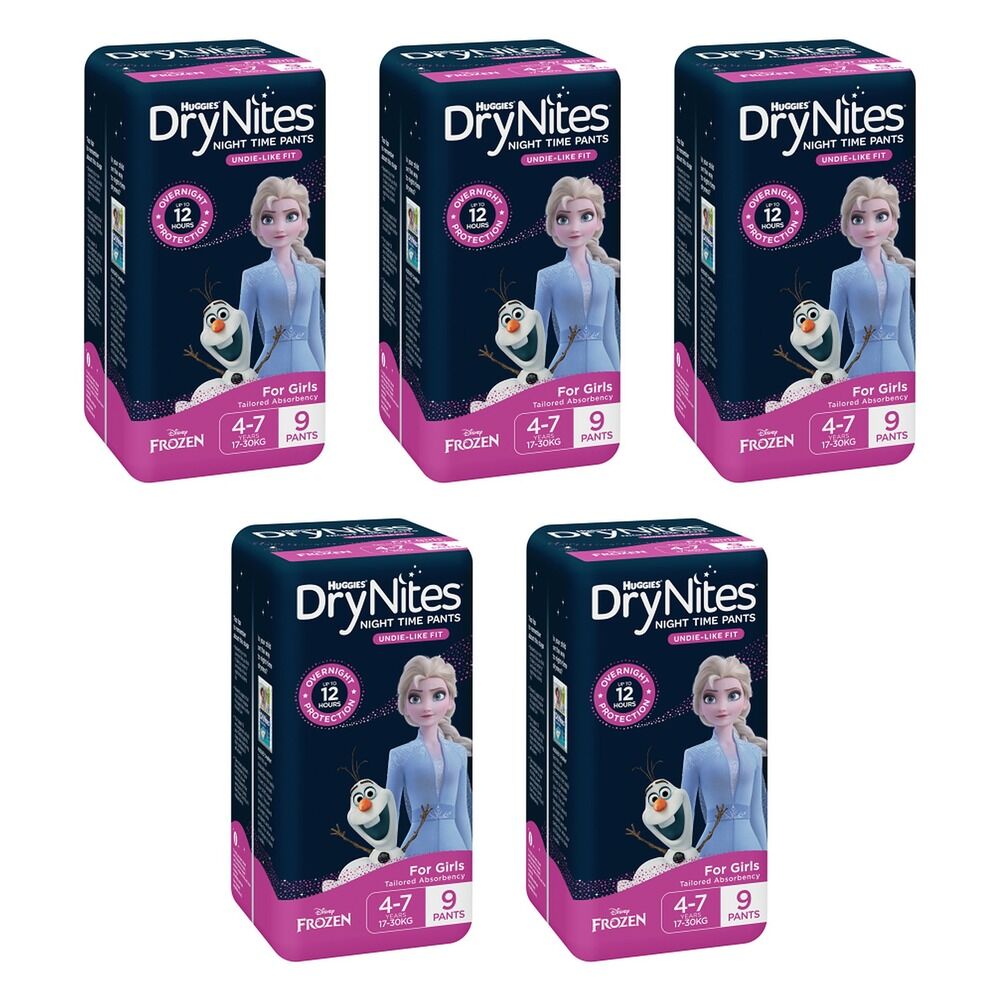 Huggies DryNites Night Time Pants Girls 4-7 Years 9 Pack x 3 Bundle of 5