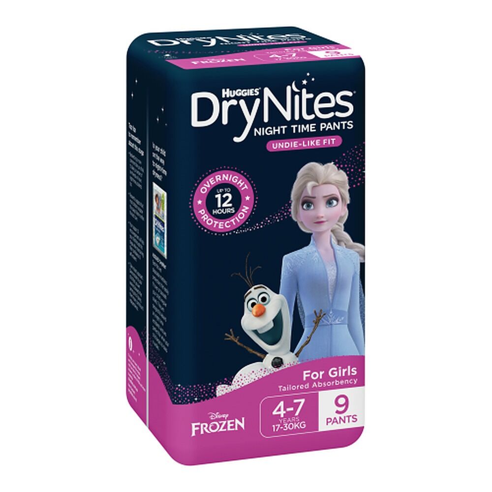 Huggies DryNites Night Time Pants Girls 4-7 Years 9 Pack