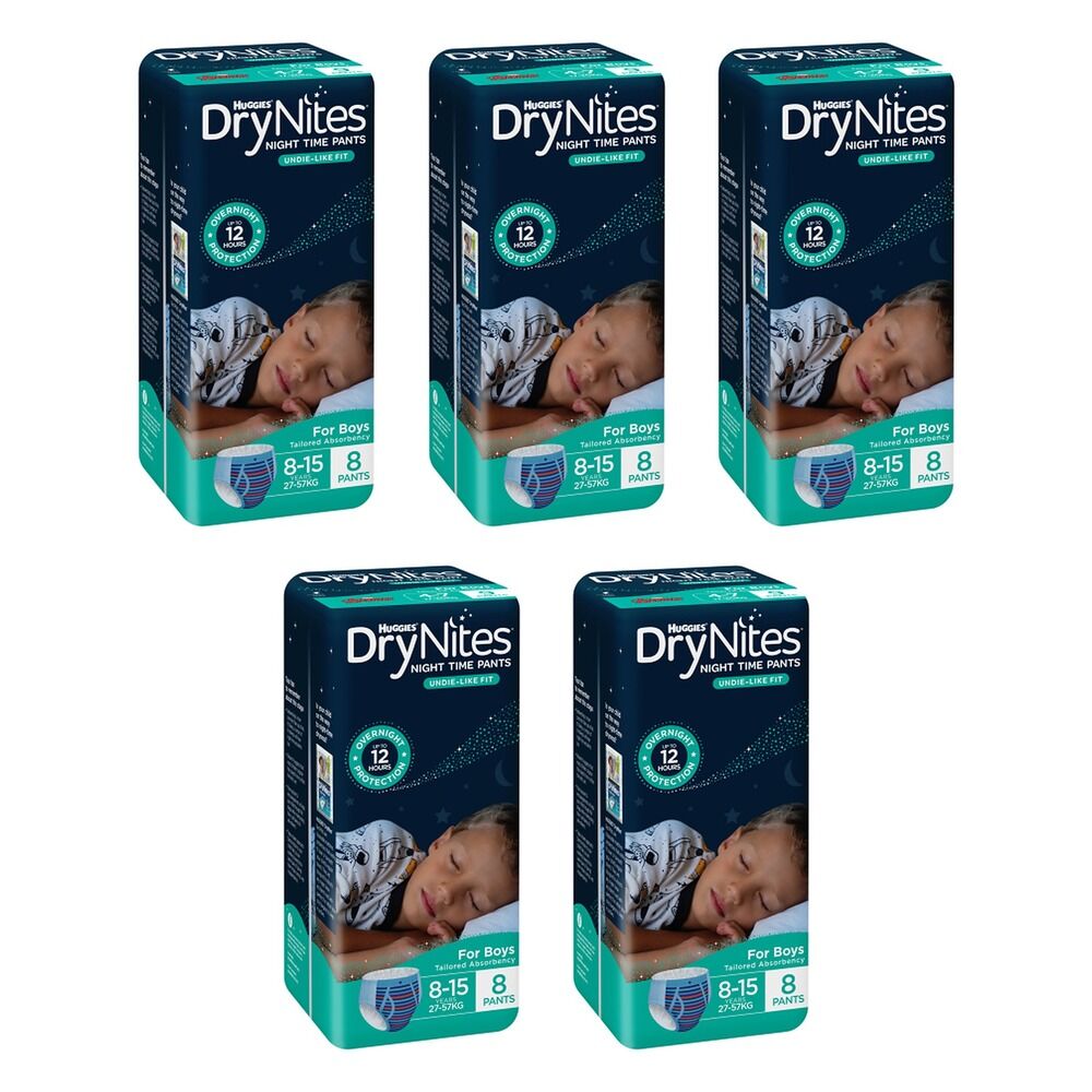 Huggies DryNites Night Time Pants Boys 8-15 Years 8 Pack x 3 Bundle of 5