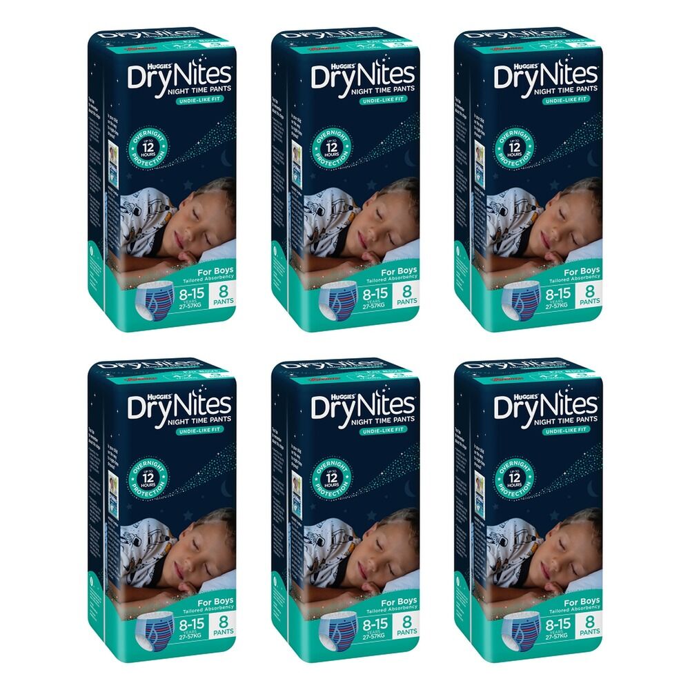 Huggies DryNites Night Time Pants Boys 8-15 Years 8 Pack x 3 Bundle of 6