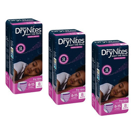 Huggies DryNites Night Time Pants Girls 8-15 Years 8 Pack x 3 Bundle of 3
