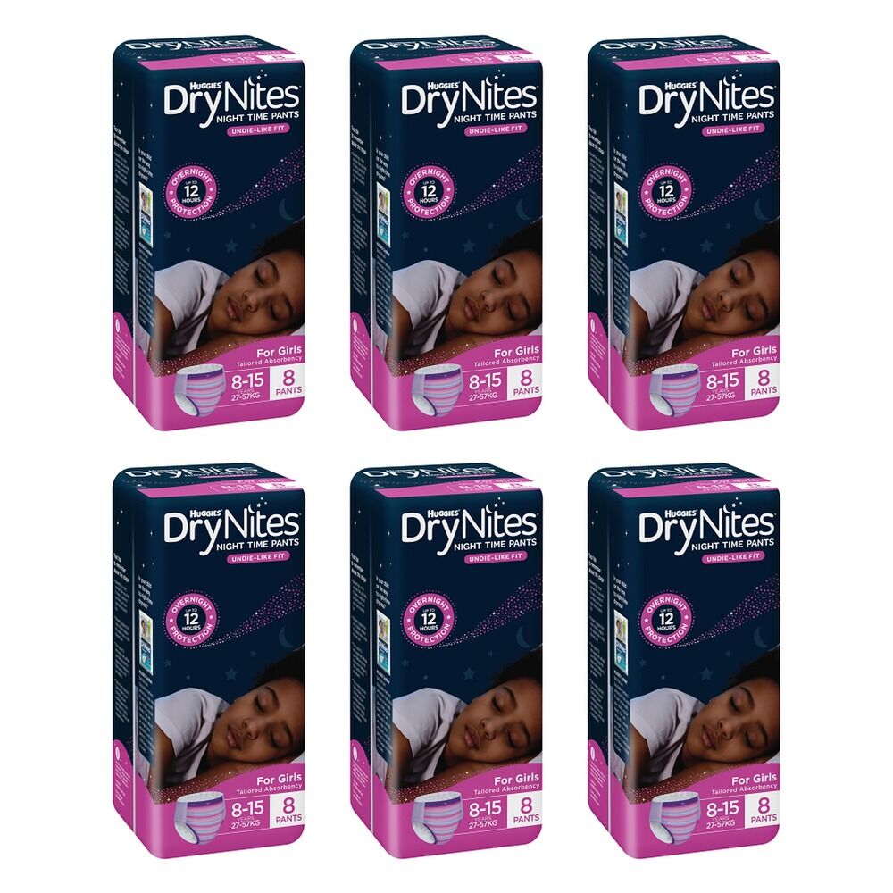 Huggies DryNites Night Time Pants Girls 8-15 Years 8 Pack x 3 Bundle of 6