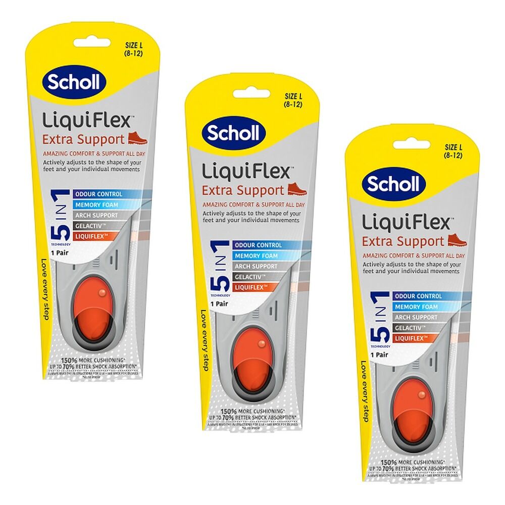 Scholl LiquiFlex Extra Support Insole Large 8-12 Pack of 3