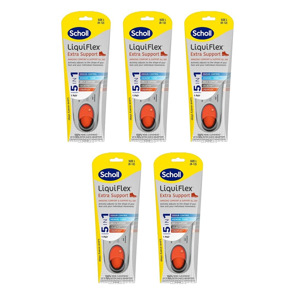 Scholl LiquiFlex Extra Support Insole Large 8-12 Pack of 5