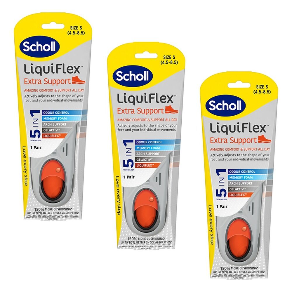 Scholl LiquiFlex Extra Support Insole Small 4.5-8.5 Pack of 3