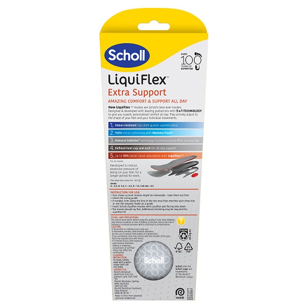 Scholl LiquiFlex Extra Support Insole Small 4.5-8.5