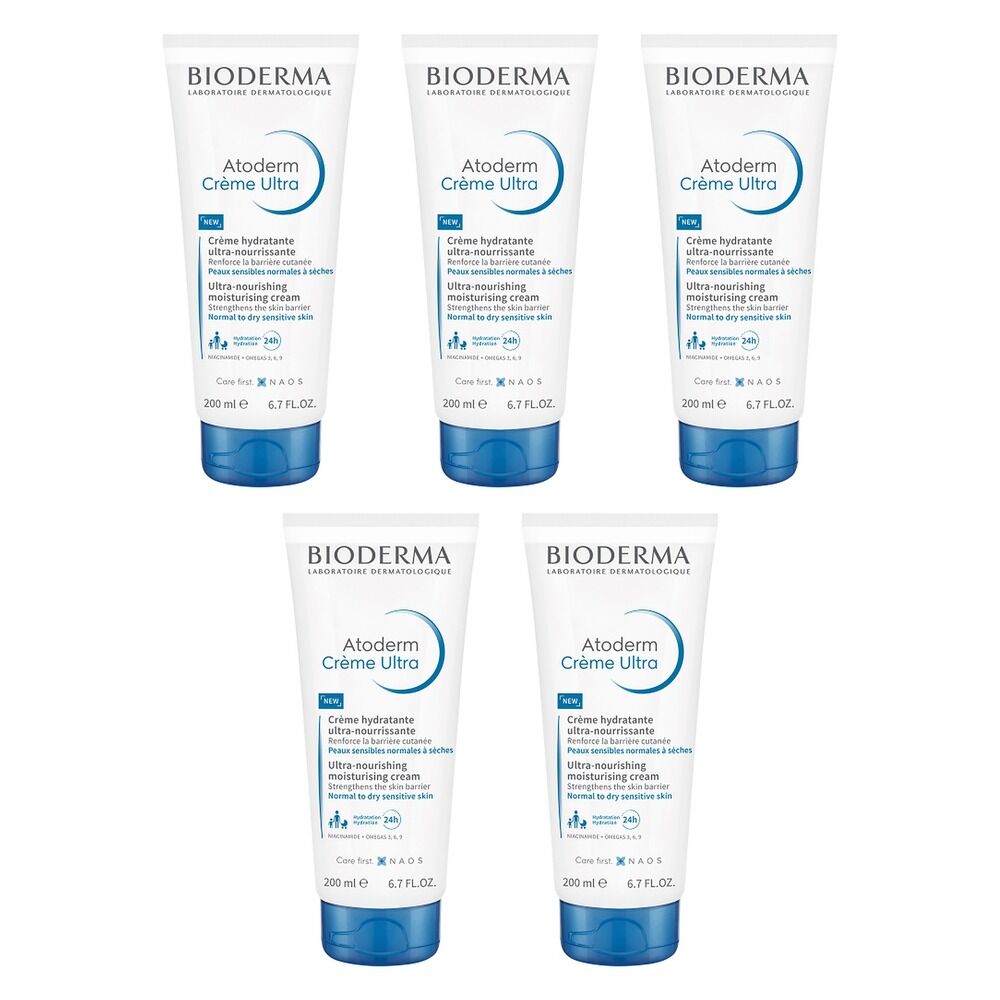 Bioderma Atoderm Creme Ultra Nourishing Daily Moisturiser 200mL Pack of 5
