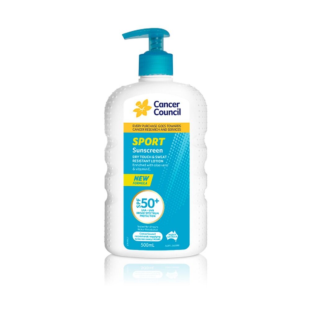 Cancer Council Sport Sunscreen Dry Touch & Sweat Resistant Lotion SPF 50+ 500mL
