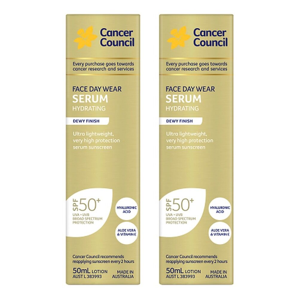Cancer Council Face Day Wear Serum Hydrating SPF 50+ 50mL Pack of 2