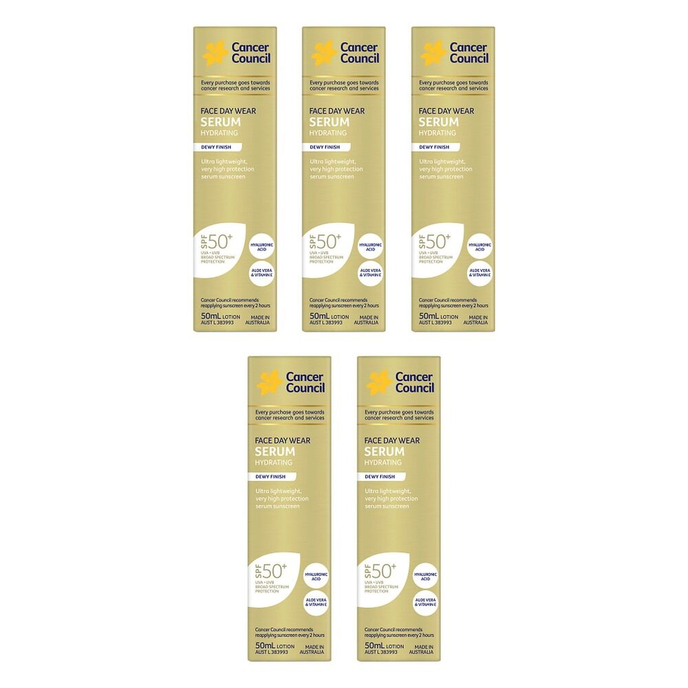 Cancer Council Face Day Wear Serum Hydrating SPF 50+ 50mL Pack of 5