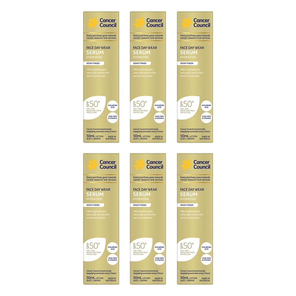 Cancer Council Face Day Wear Serum Hydrating SPF 50+ 50mL Pack of 6