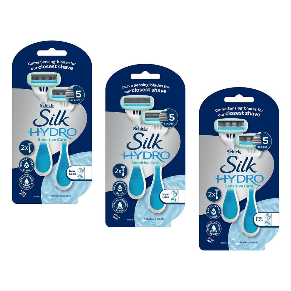 Schick Silk Hydro Sensitive Care Disposable Razors 2 Pack Bundle of 3