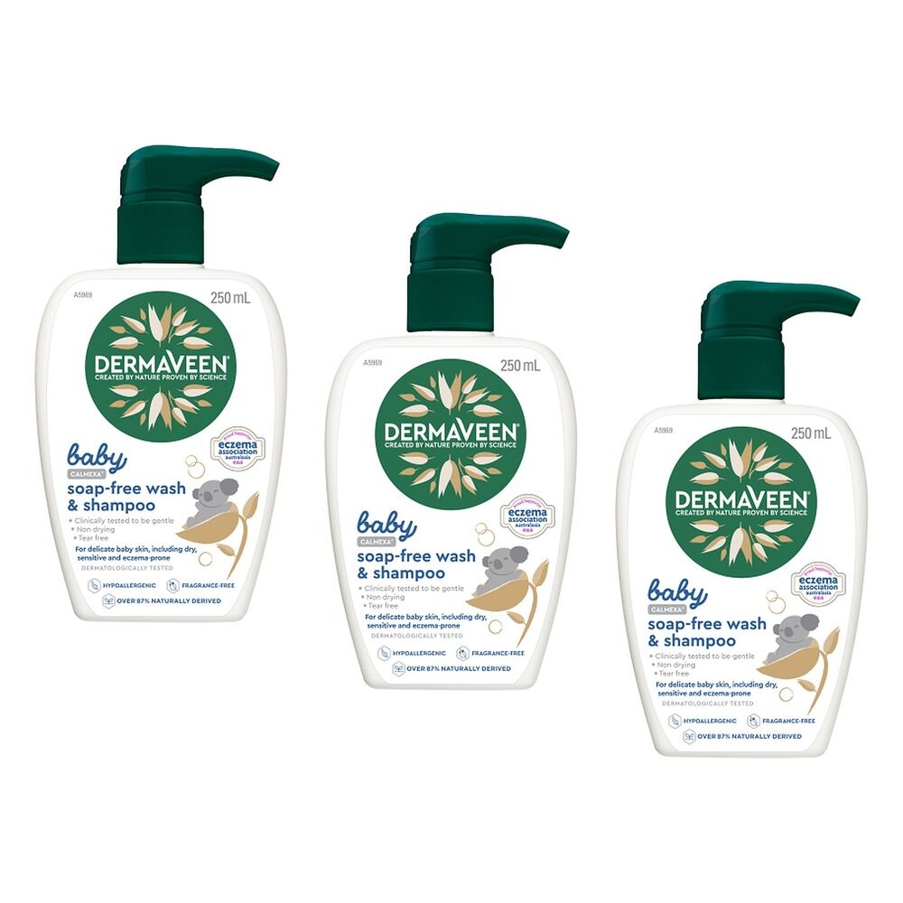 DermaVeen Baby Calmexa Soap Free Wash & Shampoo 250mL Pack of 3