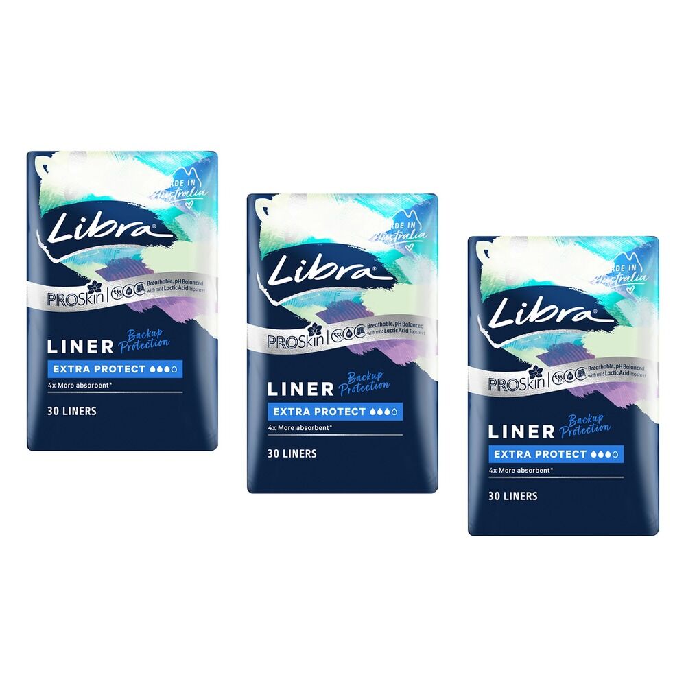 Libra Extra Protect Liners ProSkin 30 Pack x 6 Bundle of 3