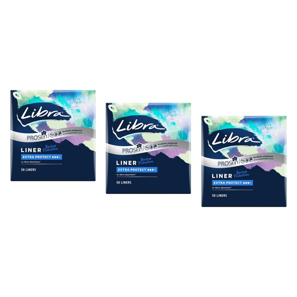 Libra Extra Protect Liners ProSkin 50 Pack x 4 Bundle of 3